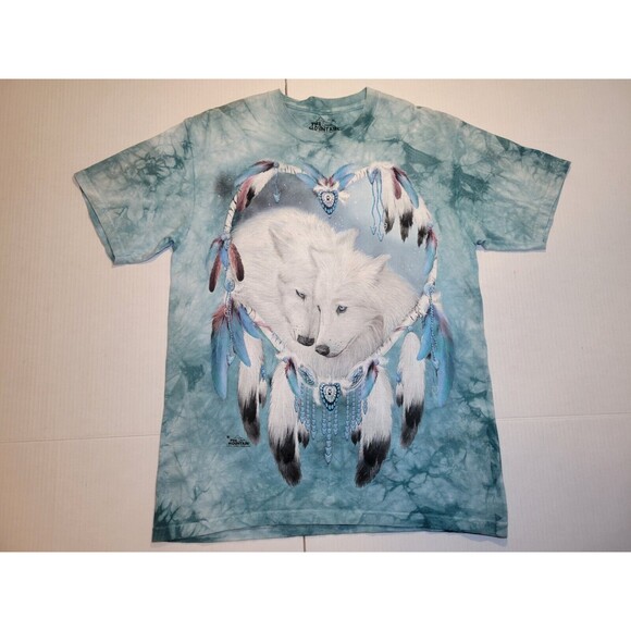 2013 The Mountain Tie-Dye Wolves Blue Heart Dream Catcher Carol Cavalaris Mens M - Picture 1 of 7